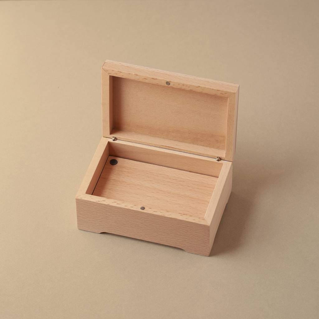 Medium beech music box with your initials and a flower